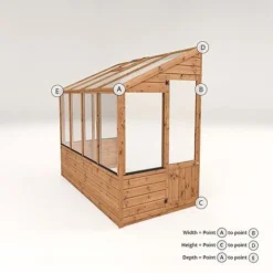 Waltons 8 X 4 Traditional Lean To Wooden Shiplap Tongue And Groove Greenhouse -Garden Central Sales Store 04GREENLEAN0804 V220Meaure20Visual