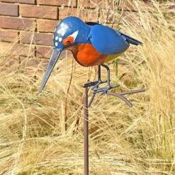 Metal Kingfisher Garden Stake 1m Tall Outdoor Bird Ornament -Garden Central Sales Store 2454 5