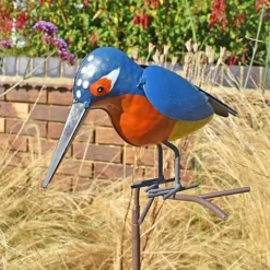 Metal Kingfisher Garden Stake 1m Tall Outdoor Bird Ornament -Garden Central Sales Store 2454 7