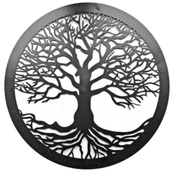 40cm Round Tree Of Life Wall Art Black Metal Garden Or Home Ornament