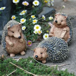 Set Of 3 Hedgehog Garden Animal Ornaments Outdoor Statues