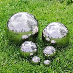 4 Mirror Spheres 5.5, 9, 15, 20cm Stainless Steel Garden Globe Ornaments -Garden Central Sales Store 5591520 1