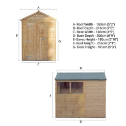 Waltons 7' X 5' Outdoor Tongue & Groove Repositionable Garden Shiplap Storage Shed -Garden Central Sales Store 7x5 Shiplap Apex Modular Spec Drawing 300dpi 01