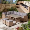 Rowlinson Garden Deluxe Rattan Corner Sofa Dining Set 8 Seat Oatmeal