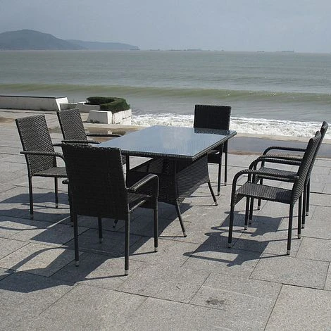 Albany Garden Rectangular Rattan Dining Set 6 Seater Grey Stackable 2 Albany Garden Rectangular Rattan Dining Set 6 Seater Grey Stackable - Image 2