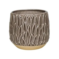 Arles Leaf Embossed Mocha Planter H20Cm D22Cm