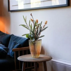 Amber Ribbed Tall Vase H24.5Cm W18Cm