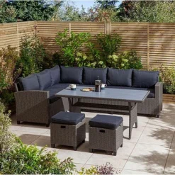 Rowlinson Garden Deluxe Rattan Corner Sofa Dining Set 8 Seat Grey -Garden Central Sales Store AlbanyCornerset Grey 01