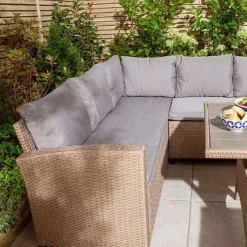 Rowlinson Rattan Garden Corner Sofa Dining Set 8 Seat Oatmeal -Garden Central Sales Store AlbanyCornerset Wheat 031