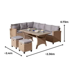 Rowlinson Garden Deluxe Rattan Corner Sofa Dining Set 8 Seat Oatmeal -Garden Central Sales Store AlbanyRattansizes
