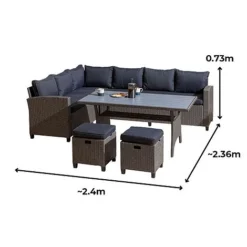 Rowlinson Garden Deluxe Rattan Corner Sofa Dining Set 8 Seat Grey -Garden Central Sales Store AlbanyRattansizes2