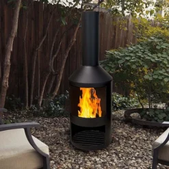 Idooka Black Chiminea Outdoor Heating Fire Pit