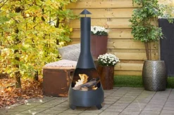 Idooka Garden Chiminea Outdoor Fire Pit Patio Heater Black Metal Log Burner Chimney -Garden Central Sales Store Day