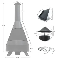 Idooka Garden Chiminea Outdoor Fire Pit Patio Heater Black Metal Log Burner Chimney -Garden Central Sales Store Dimensions2