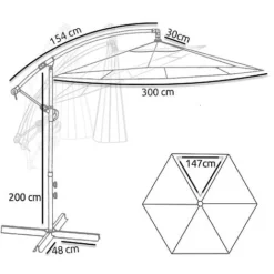 Idooka 300cm Grey Cantilever Garden Parasol - Patio Umbrella & Sun Shade -Garden Central Sales Store Dims2