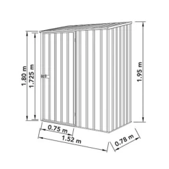 Absco Space Saver 5' X 3' Pent Roof Outdoor Metal Garden Storage Shed - 4 Colours Available -Garden Central Sales Store ESDXL20MET103 Spec Drawing 300dpi