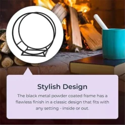 Idooka Round Indoor Contemporary Log Storage Raised Metal Design Log Holder -Garden Central Sales Store FB8000090.Design