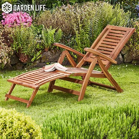 Garden Life Acacia Folding Steamer Deck Chair 2 Garden Life Acacia Folding Steamer Deck Chair - Image 2