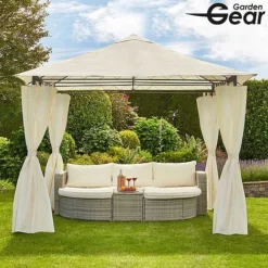 Garden Gear 3x3m Metal Gazebo With Cream Roof And Curtains