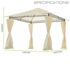 Garden Gear 3x3m Metal Gazebo With Cream Roof And Curtains -Garden Central Sales Store G416120Metal20Gazebo202000x200020ANN