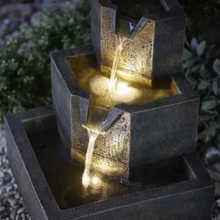 Three-Tier Squared Bowl Cascading Water Feature -Garden Central Sales Store G4638205