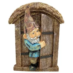Wall Mountable Gnome In A Door Garden Ornament