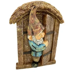 Wall Mountable Gnome In A Door Garden Ornament -Garden Central Sales Store GB026 BROWN 3