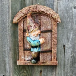 Wall Mountable Gnome In A Door Garden Ornament -Garden Central Sales Store GB026 BROWN 4