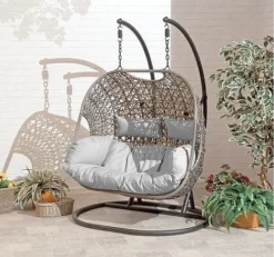 Brampton Luxury Rattan Wicker Outdoor Hanging Cocoon Egg Swing Chair Double