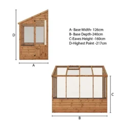 Waltons 8 X 4 Traditional Lean To Wooden Shiplap Tongue And Groove Greenhouse -Garden Central Sales Store GREENLEAN080420Greenhouse20Spec20Image 01