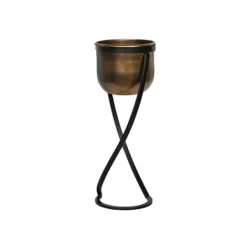 Indoor Kensington Brass Metal Round Planter On Stand H42Cm W14Cm