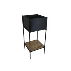 Indoor Kensington Metal Square Planter Stand In Black H76Cm W30Cm