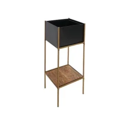 Indoor Kensington Metal Square Planter Stand In Gold H76Cm W30Cm