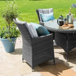 Maze Rattan LA Garden Dining Set Round With Ice Bucket 4 Seat -Garden Central Sales Store LA 4 Seat Round Dining Set GREY 2sq