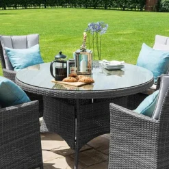 Maze Rattan LA Garden Dining Set Round With Ice Bucket 4 Seat -Garden Central Sales Store LA 4 Seat Round Dining Set GREY 2sqqqq
