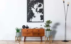 Idooka Metal Barrel Plant Pot Pair With Wooden Stands -Garden Central Sales Store Lifestyle202