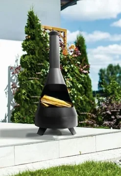 Idooka Garden Chiminea Outdoor Fire Pit Patio Heater Black Metal Log Burner Chimney -Garden Central Sales Store Logs1