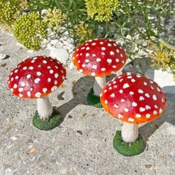 Set Of 3 Red Cap Garden Mushroom Ornaments -Garden Central Sales Store NJ1034 5