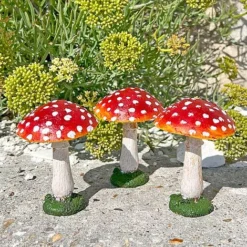 Set Of 3 Red Cap Garden Mushroom Ornaments -Garden Central Sales Store NJ1034 6