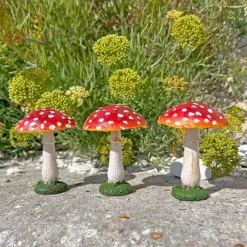 Set Of 3 Red Cap Garden Mushroom Ornaments -Garden Central Sales Store NJ1034 9