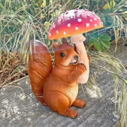 Squirrel With Mushroom Garden Animal Ornament