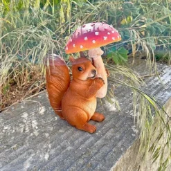 Squirrel With Mushroom Garden Animal Ornament -Garden Central Sales Store NJ1182 31