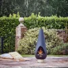 Outdoor Leo Fireplace In Matt Black/Antique Gold H120CM W46CM