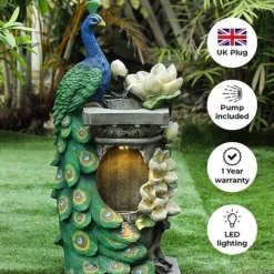Peacock LED Garden Water Feature -Garden Central Sales Store Peacock edit