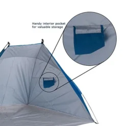 Idooka Outdoors Beach Tent Shelter With Inner Pockets Carrying Pouch UPF 50+ Blue/Green -Garden Central Sales Store Pocket2