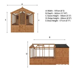 Waltons 12' X 6' Apex Greenhouse With Shed Extension -Garden Central Sales Store Product Spec Drawing and Floor Plan Template 20combi greenhouse 12x6 Spec20Drawing
