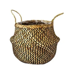 Seagrass Chevron Black Lined Basket Small H25Cm D30Cm