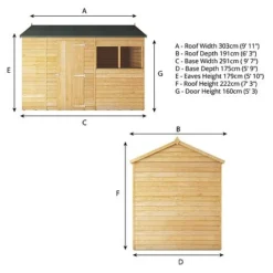 Waltons 10' X 6' Outdoor Wooden Overlap Reverse Apex Roof Garden Storage Shed -Garden Central Sales Store SI 001 001 0102 Spec