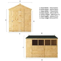 Waltons 10' X 6' Outdoor Tongue & Groove Repositionable Garden Shiplap Storage Shed -Garden Central Sales Store SI 001 003 0165 10x620Apex20Spec Drawing