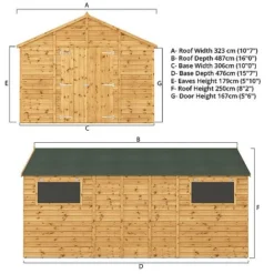 Waltons 16' X 10' Outdoor Premium Shiplap Tongue & Groove Apex Roof Garden Storage Workshop Shed -Garden Central Sales Store SI 001 004 0099 Apex Variant Spec Render